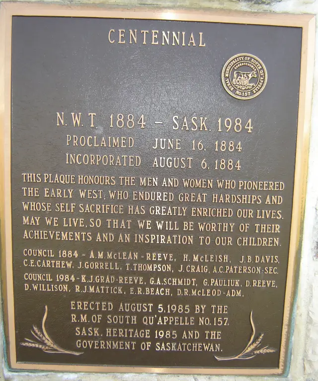 Centennial plaque of the R.M. of South Qu'Appelle No. 157